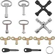 12Pcs Multi Functional Utility Tool Key Kit Including Two Types 4 Way Cross Keys, Two Keychain Screwdriver, Four Round Triangle Electrical Spanner Key, Five Water Tap Faucet Keys and Key Ring