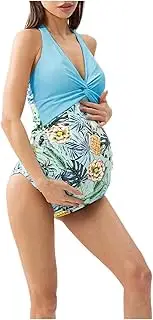 [YonYeHong] Women's Maternity Swimsuit Floral Printing Swimwear One Piece V Neck Maternity Swimsuit Bikini