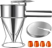 Pancake Batter Dispenser, Multi-Caliber Stainless Steel Funnel Cake Dispenser, 40oz Large Capacity Cupcake Dispenser Funnel with Stand, Versatile Batter Funnel for Pancakes Cupcakes Waffles