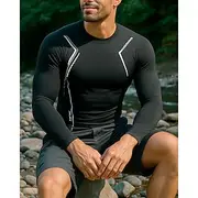 Men's Hiking Shirt Hiking top Long Sleeve Crew Neck Tee Tshirt Top Outdoor Quick Dry Lightweight Breathable Polyester Black Blue Grey Tennis Golf Running