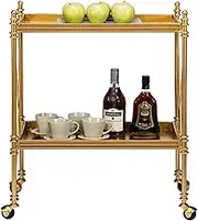 Kitchen Cart Vintage Gold Rolling Cart Wrought Iron Bracket Household Wine Cart Household Serving Cart Family Wine Cart Easy to Move Drink Cart