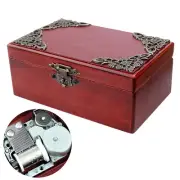 BROWN VINTAGE WOODEN RECTANGLE WIND UP MUSIC BOX : PART OF YOUR WORLD