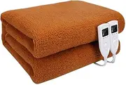 Supersize Heated Throw Blankets Underblanket Fully Fitted Mattress Cover Electric Heated Bed Blanket with Timer Dual Controls Partition Heating,Brown,180×150cm