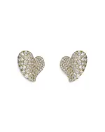Piranesi 18K Yellow Gold Wave Heart Diamond Pave Stud Earrings