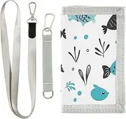 [miaozhen] Cartoon Cute Black Green Fish trifold fold wallet gifts for young pop casual wallets for men money clip with lanyard billetera para hombre, Cartoon cute black green fish, 1 size