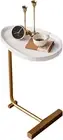 Bedside End Table, C Shaped Space Saving Small Coffee Table with Metal Structure