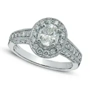 1-1/4 C.T. T.W. Oval Natural Diamond Frame Antique Vintage-Style Engagement Ring in Solid 14K White Gold