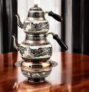 Traditional Copper Teapot Tea Kettle Set with Heater, Camping Tea Kettle Warmer