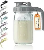 Miradexic 32oz Glass Pitcher with Lid & V-shaped Pour Spout - 1 Quart Breastmilk Pitcher Double Leak Proof, Creamer Container for Sun Tea, Juice, Cold Brew Coffee, Breastmilk Storage Container