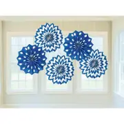 Royal Blue Printed Paper Fan Decorations 5pk