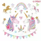 Watercolour Unicorn Rainbow Girls Nursery Decor Kids Room Wall Decals Removable