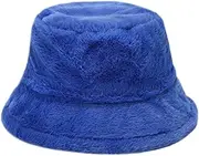 [Malaxlx] Winter Faux Fur Furry Bucket Hat Fluffy Fuzzy Warm Hat Plush Fisherman Hat for Women Teens Girls