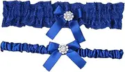 [DEARMAMY] Bowknot Leg Ring Set Elastic Lace Garters Garter Leg Decoration for Wedding Blue