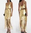 JONATHAN SIMKHAI - NWT $1,245 GOLD SEQUIN CROP TOP & FRINGE SKIRT SET (SCORE!) 0
