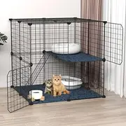 2 Layerd Large Cat Cage Crate DIY Pet Playpen Detachable Dense Metal Wire Ferret Cage Indoor Cat Kennels for Kitten Puppy Bunny Exercise - 27.56 x 27.56 Inches