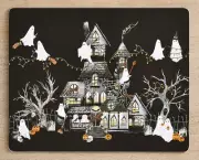 Pottery Barn Halloween SCARY SQUAD Haunted House Ghost Cork Placemats SET/8 NWT