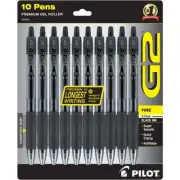 Pilot G2 Retractable Gel Ink Pens, Fine Point, Black Ink, 10 Count
