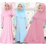 Muslim Islamic Baby Girls' Ramadan Abaya With Hijab Full Length Robe Maxi Dress