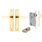 Bronte Lever Chamfered Backplate Entrance Kit w High Security Lock Polished Brass