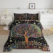 Castle Fairy Tree of Life Bedding Set for Boys Girls,Exotic Style Bohemian Geometry All Season Cozy Comforter Set Full Size,Colorful Leaves Duvet Set Bedroom Decor,Personalized Birthday Gifts