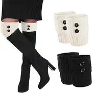[GoGou] 2 Pairs Leg Warmers for Women Winter Warm Boot Cuffs Toppers Flexible Short Legwarmers Soft Ankle Warmers Gifts for Women Girls