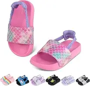 [Tsukare] Toddler Boys Girls Slides Sandals with Elastic Strap Non-Slip Flip Flop Lightweight Little Kids Shower Slippers Beach Pool Shoes