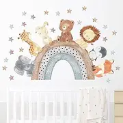 Yotdmk Kids Room Wall Stickers Cartoon Animal Fox Lion Elephant Giraffe on Rainbow Wall Decals for Baby Room Boys Girls Bedroom, Nursery Room Kindergarten Decorative Stickers Wallpaper PVC Murals