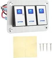 Grcfumo 1 Pc Rocker Switch Panel, Gang Switch Panel, Rocker Switch Panel 3 Gang DC 12V 24V 5 Pin Blue Light Toggle On Off Lights Control Switch Panel
