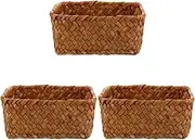 Zerodeko 3 Pcs Woven Storage Box Utensil Organizer Rustic Dresser Table Top Trash Can Desk Vanity Countertop Storage Baskets Wicker Storage Organizer Food Basket Woven Fruit Basket Straw