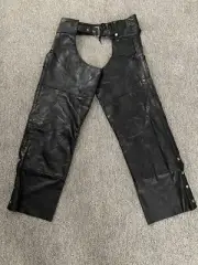 Vtg Giovanni Genuine Leather Black Motorcycle Riding Chaps Size XL Adjustable