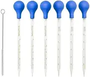 Changyeah 6 Pieces Graduated Glass Pipettes, 5ml/10ml Long Dropper With 6 Rubber Caps and 1 Droppers Brush for Liquid Transfer