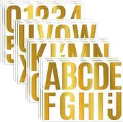 12 Sheets Large Letter Stickers - 4 Inch Gold Vinyl Self Adhesive Alphabet Number Stickers Stick On Letters for Arts Crafts Outdoor Sign Wall Mailbox Windows Doors Car Poster Board (Gold, 4 Inch)