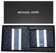NWB Michael Kors Billfold Wallet Box Set Black Navy White 36H1LGFF1B Dust Bag Y