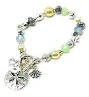 Sealife Theme Sand Dollar Charm and Mix Bead Toggle Stretch Bracelet for Women