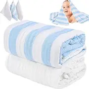 HardNok Muslin Baby Bath Towel Set, 2 Large Gauze Super Soft Baby Bath Towel and 3 Washcloths, 6 Layers 100% Cotton Infant Towel Newborn Towel Blanket Suitable for Baby's Delicate Skin(Bule)