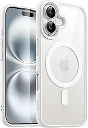 JETech Magnetic Case for iPhone 16 6.1-Inch Compatible with MagSafe, Shockproof Phone Bumper Cover, Solid Color Matte TPU Frame, Anti-Scratch Clear Back (White)