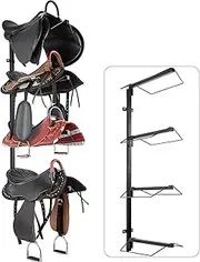 4 Tier Saddle Rack Wall Mount, Adjustable Horse Saddle Storage Rack, Holds 4 Equestrian Western and English Saddle Stand, Hanging Horse Pad and Blanket, for Tack Room, Storehouse