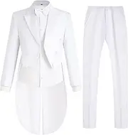 [Catheive] Mens Tailcoat Suit Jacket Tuxedo Double Breast Swallow Tail Coat Pants Bow Tie