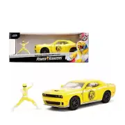34392 JADA 2015 DODGE CHALLENGER SRT HELLCAT 1/24 w/ YELLOW POWER RANGERS FIGURE