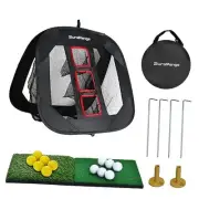 Pop-Up Golf Chipping Net - 1 Black Net+ 2 Mats+ 12 Balls + 6 Greeting Cards