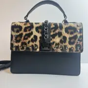 New Badgley Mischka Top Handle Leopard Vegan Leather Crossbody Bag