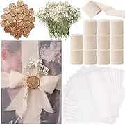 48 Sets Wedding Invitation Wrap Kit for 5x7 Invitations – Pre-Folded Vellum Jackets, 12 Rolls Chiffon Ribbon, Dried Gypsophila & Wax Seal Stickers – Elegant DIY Wedding Supplies
