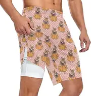 [ZZXXB] Bulldog Pumpkin Polka Dot Athletic Shorts for Men with Pockets 2 in 1 Quick Dry Running Shorts S-3XL