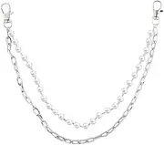 [Sdopbinbin] Jean Wallet Chain for Women Hip Hop Chain for Pants Trouser Pearl Pocket Chain Y2k Goth Accessories for Men Double Chain for Pants Trouser Pocket Chain Y2k Punk Chain for Clothes Silver, Small,