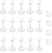 [Besyvvin] Clear Lip Bars Plastic Labret Studs 16G Flat Back Acrylic Helix Tragus Cartilage Earring Stud 6-12mm Piercing Retainers
