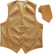 New Men's Formal Vest Tuxedo Waistcoat_necktie paisley pattern wedding gold