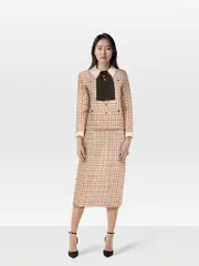Checkered Tweed Bow Blazer & Skirt Set