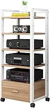 Movable AV Media Stand,CD Record Player Stand with Drawer,Height Adjustable,for Game Consoles Record Player Projector,Load Capacity 300KG(Brown1)