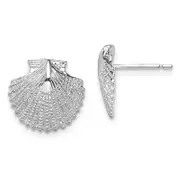 Sterling Silver De-Ani Rhodium-Plated Polished Scallop Shell Post Earrings