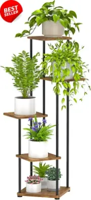 5-Tier Tall Plant Stand, Metal Corner Shelf for Indoor Plant Display